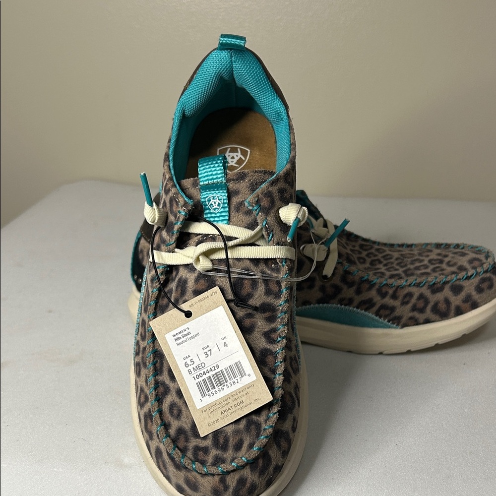 Ariat Hilo Studs Neutral Leopard Sneakers with Teal Accents size 6 1/2 - Picture 4 of 7